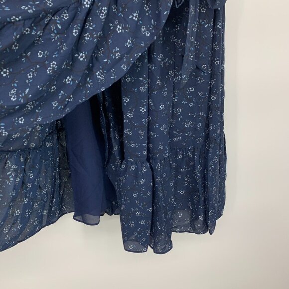 Kate Spade Dress Blue Wild Roses Floral Print V Neck Ruffle Wrap - Picture 10 of 14